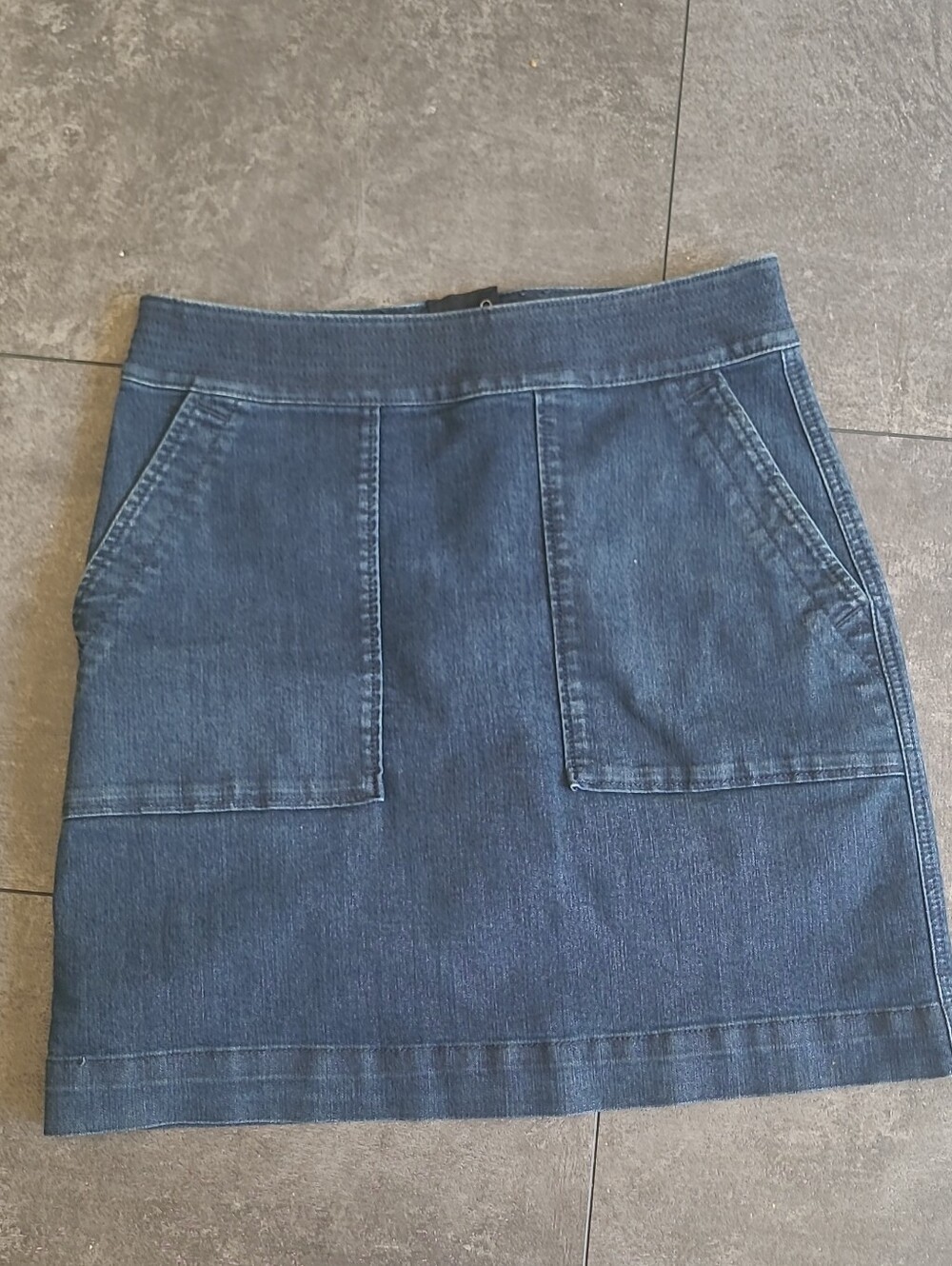 LOFT Dark Blue Denim Mini Skirt with Front Patch Pockets